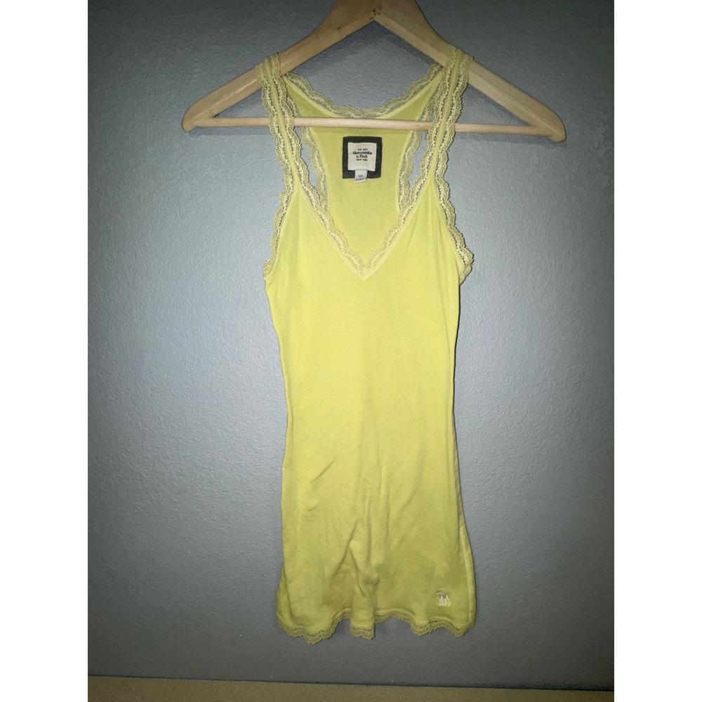Abercrombie & Fitch Yellow Ribbed Lace Trim Racerback Tank Top XS Y2K